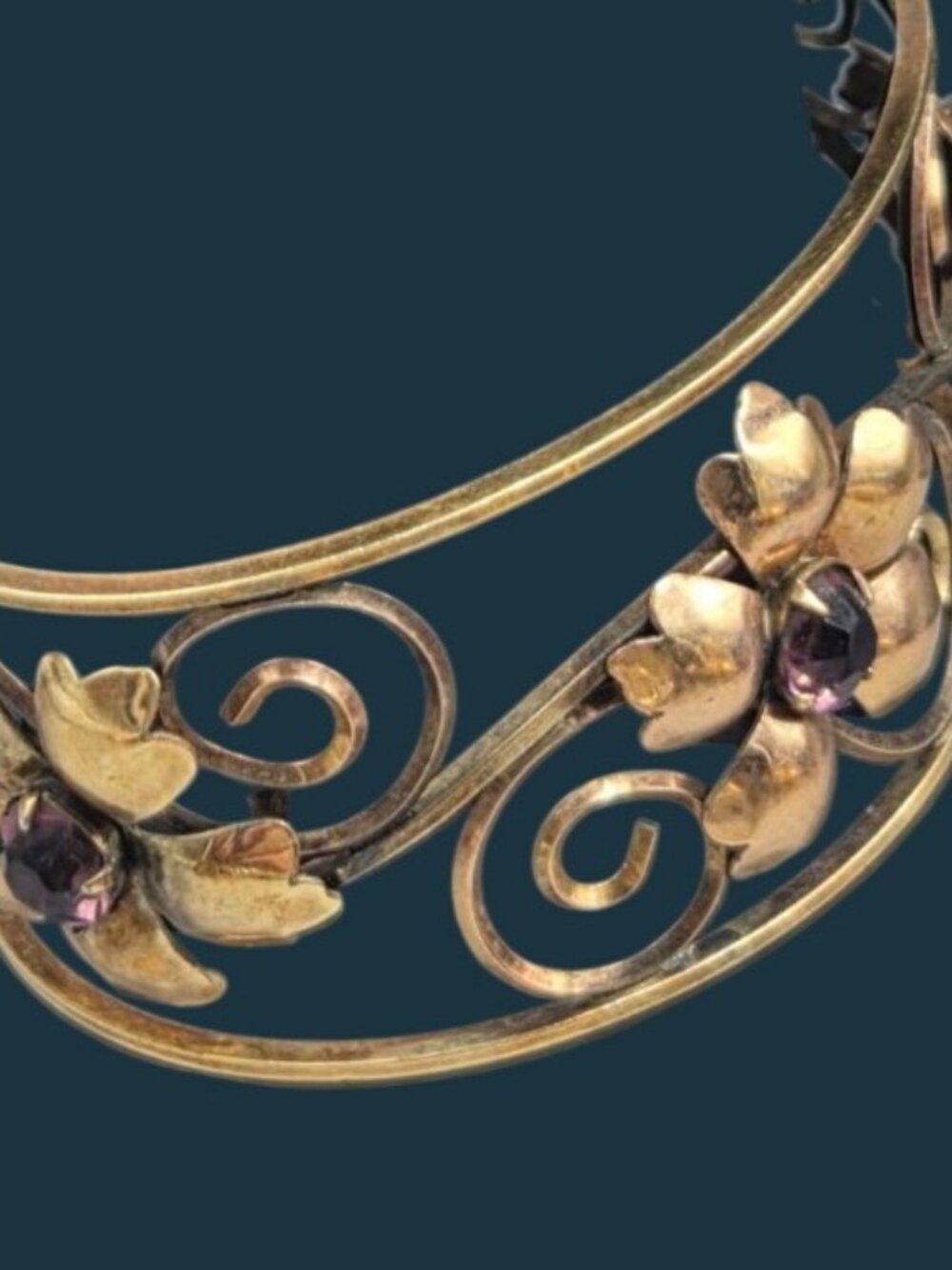 VTG Harper 1/20 12K Gold Filled Filigree Amethyst Flower Cuff Bracelet 6.5" - Picture 15 of 16
